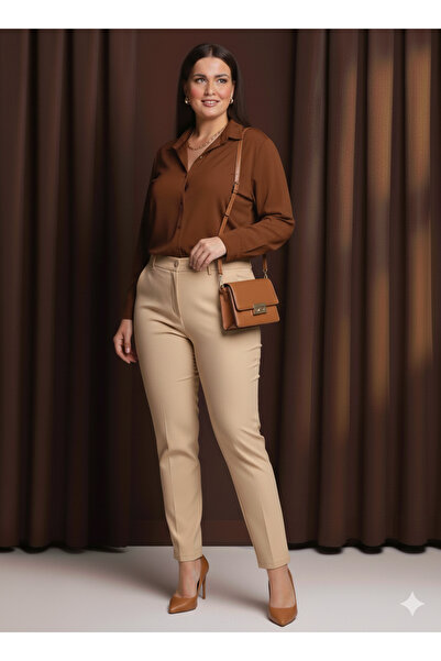 AKŞEN GİYİM Pantaloni de lungime medie, cu buzunare, din țesătură Atlas, de s...