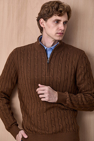 SMILE Dramen Tobacco Color 100% Cotton Zippered Knitwear