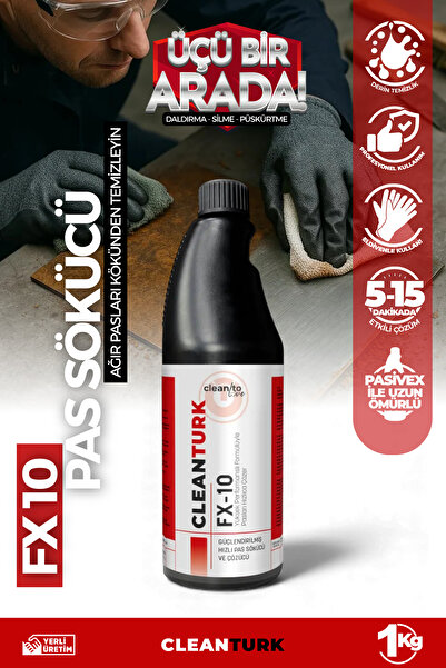 CleanTurk FX10 En İyi Pas Sökücü ve Pas Çözücü Demir Metal ve Yüzey Pas Temizleme 1 KG