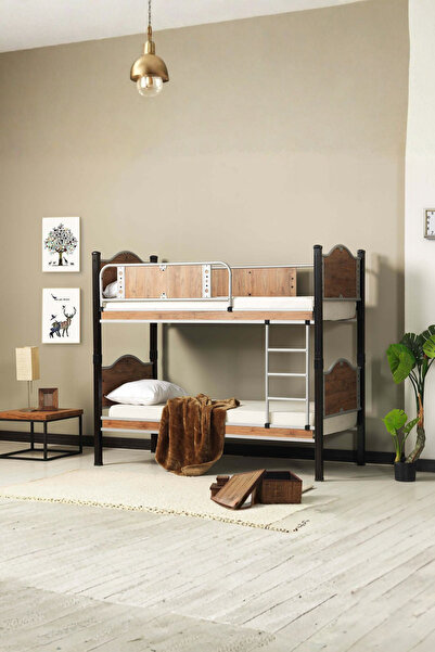 ARGİMO Inci Genç Çocuk Odası Metal Ahşap Ranza Ve Karyola 90x190