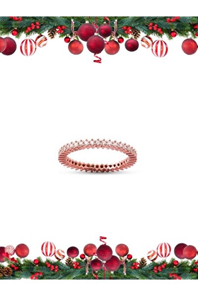 SUNSHINE 925 Ayar Rose Kaplamalı Beyaz Taşlı Tam Tur Gümüş Yüzük