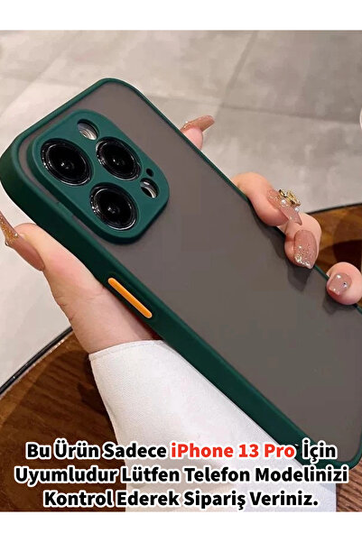 Merwish iPhone 13 Pro Uyumlu Kamera Korumalı Renkli Tuş Detayı Mat Şeffaf Sil...