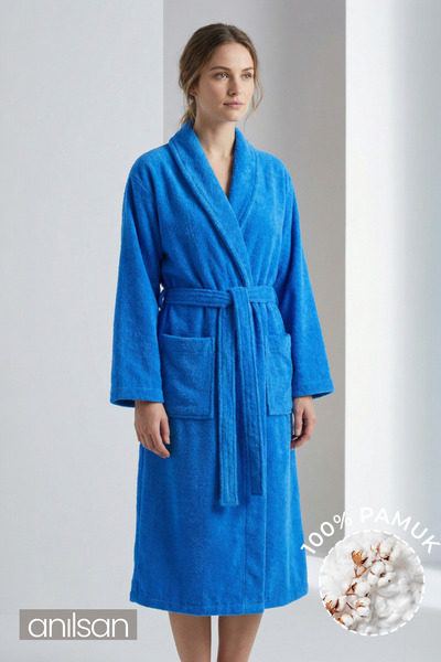 Anılsan Şalyaka Bathrobe Dark Turquoise 100% Cotton Unisex Ideal for Spa Wome...