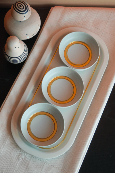 Sarkap Home 3'lü Çerezlik ve Sunumluk Tepsi Seti - Krem