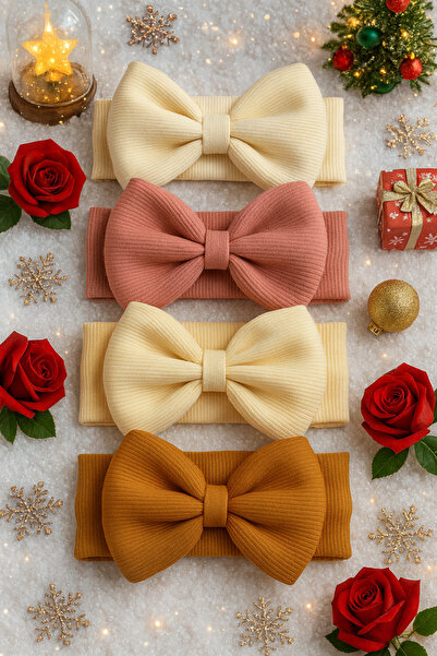 Pico Baby Baby Girl & Child Bow Bandana Set of 4 (Brown/Cream/Dusty Rose/Ecru)