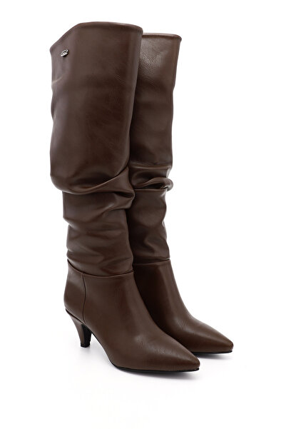 GÖNDERİ(R) Women's Brown Pointed Toe Bellows Thin Heeled Boots