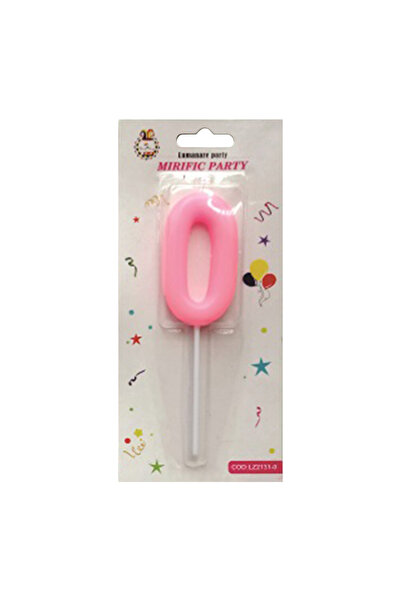Mirific Party Cake candle, pink, 7 cm, number 0