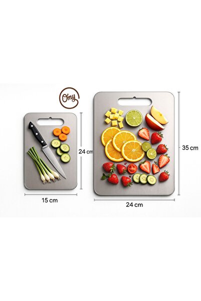 OMY لوح تقطيع للمطبخ مصنوع من الفولاذ المقاوم للصدأ مضاد للبكتيريا، عبوة من قطعتين، جودة 304 - السماكة: 1.20 مم