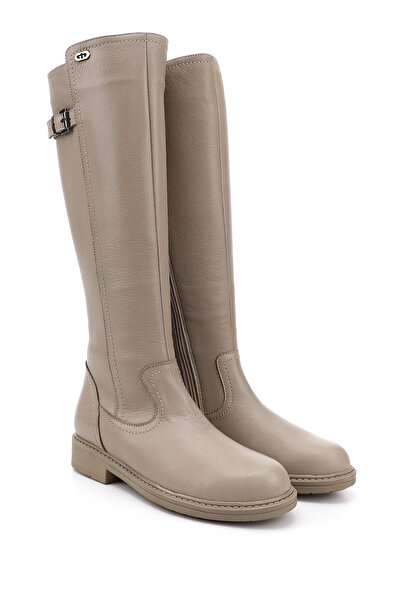GÖNDERİ(R) Γυναικείες μπότες από γνήσιο δέρμα με μπεζ φερμουάρ από καουτσούκ
