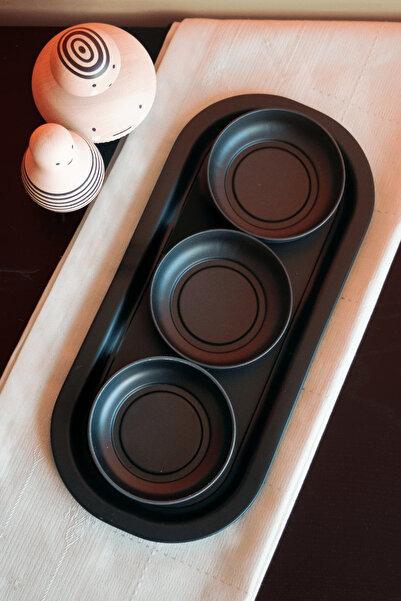 Sarkap Home 3'lü Çerezlik ve Sunumluk Tepsi Seti - Mat Siyah