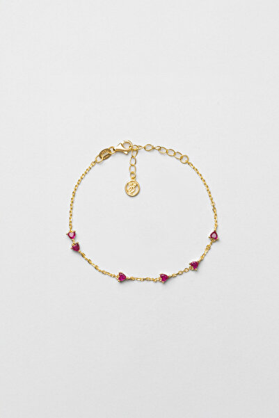 So CHIC... Yakut Kalbi 18 Ayar Sarı Altın Kaplama 19 Cm Gümüş Bileklik