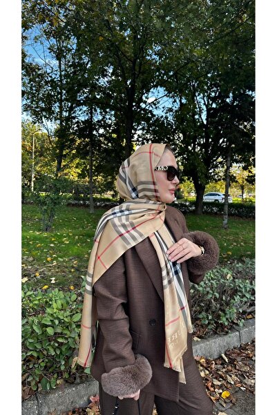 Modechic Collection Exclusıve Kaşmir Bej-Kahve Şal Kalın