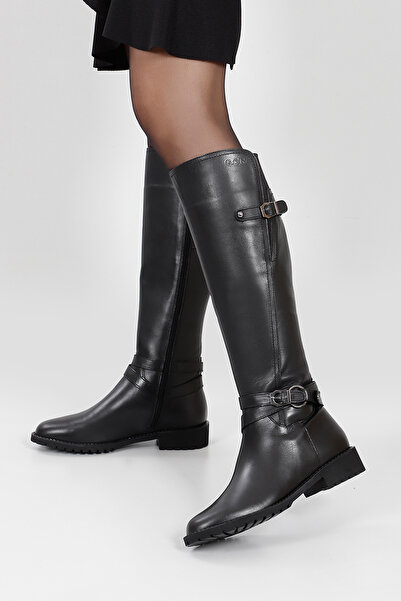 GÖNDERİ(R) Dámské/dívčí černé kozačky na zip s gumovou podrážkou z pravé kůže