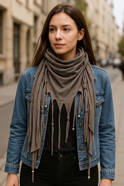 Gönülden Tasarım Şal cu mărgele metalice cu ciucuri FUME