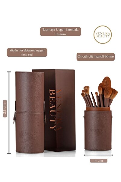 Venura Beauty 18’li Makyaj Fırça Seti & Suni Deri Makyaj Fırça Kutusu | Yumuşak Kıl Yapısı, Kusursuz Uygulama
