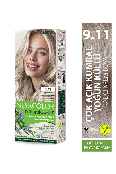Neva Color Natural Colors 9.11 ÇOK AÇIK KUMRAL YOĞUN KÜLLÜ Kalıcı Krem Saç Boyası Seti