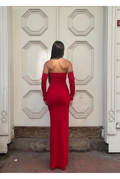 Modafeminen Strapless Tas Design Slit Fish Evening Dress 583339 Red