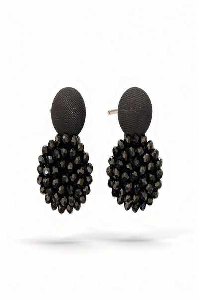 DEMOKAN مجموعة أقراط نسائية من الخرز الأسود المستدير مكونة من قطعتين