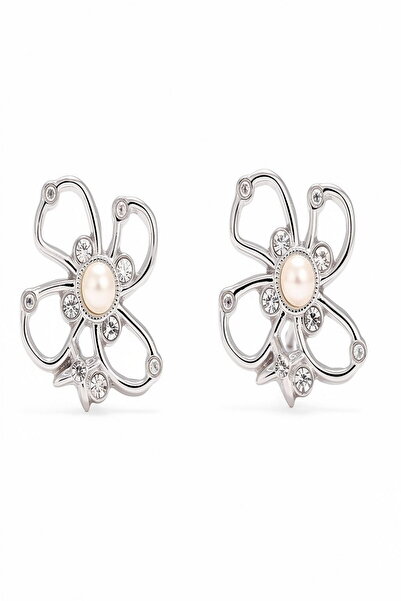 DEMOKAN أقراط زهرة اللؤلؤ الصغيرة من حجر الزركون للنساء