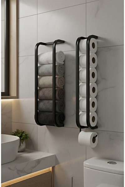 Işıl Concept Modern Bathroom Set, Screw Mounted Towel Rack and Toilet Paper H...