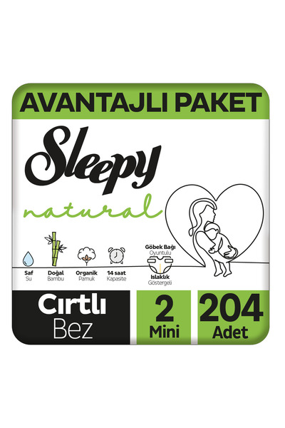 Sleepy Natural Avantajlı Paket Bebek Bezi 2 Numara Mini 204 Adet