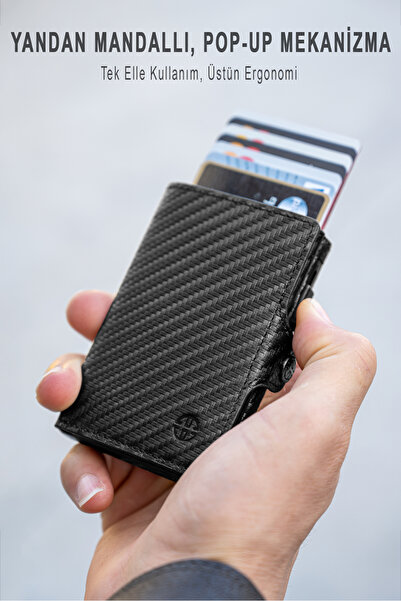 Trusador Palermo Carbon Mechanized Card Holder Genuine Leather Wallet Unisex Women Men Rfid Protected