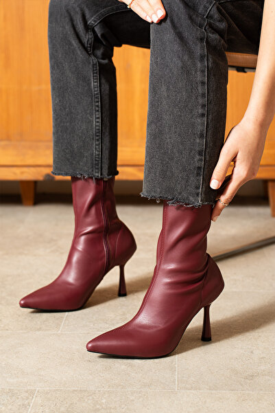 dabab shoes Dámské boty Marya Burgundy Stretch Skin s bočním zipem se špičatou špičkou na tenkém podpatku