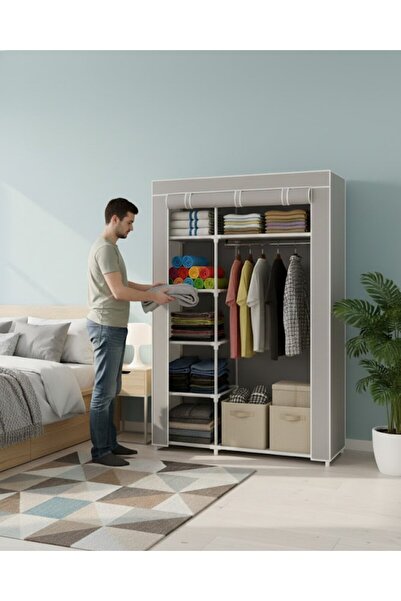 Reyo Teknor Tek Yandan Raflı Askılı Dayanıklı Bez Dolap Gri