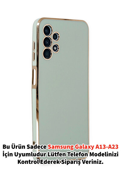 Merwish Galaxy A13 Ve A23 Uyumlu Lazer Kesim Gold Çerçeve Yeşil Kapak Kılıf