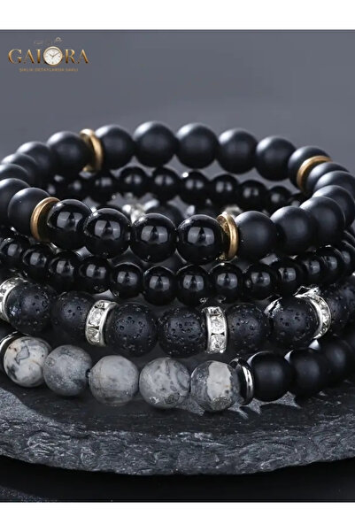 GALORA مجموعة أساور رجالية من الأحجار الطبيعية مكونة من 4 قطع - أوبسيديان، حج...