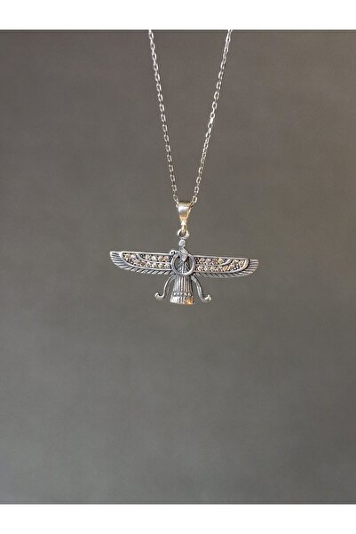 TREND Gümüş Ahura Mazda Kolye, Zirkon taşlı 925 ayar gümüş kolye, Antik mısır hediyelik kolye
