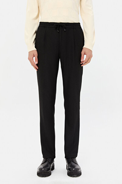 D'S Damat Ds Damat Regular Fit Black Gabardine Jogger Pants