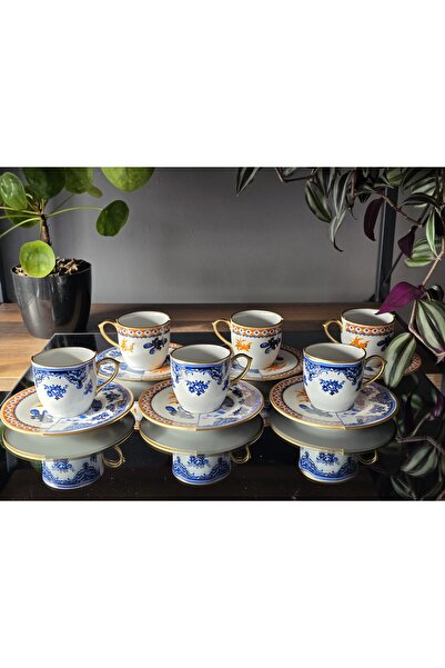 EMİRA HOME Hybrıd-1 -6 Kişilik Çift Desenli Türk Kahve Seti