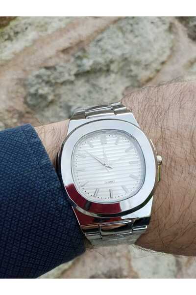 Brality Pate Model Silver Color Steel Band Men's Wristwatch- Silver Case- Sil...