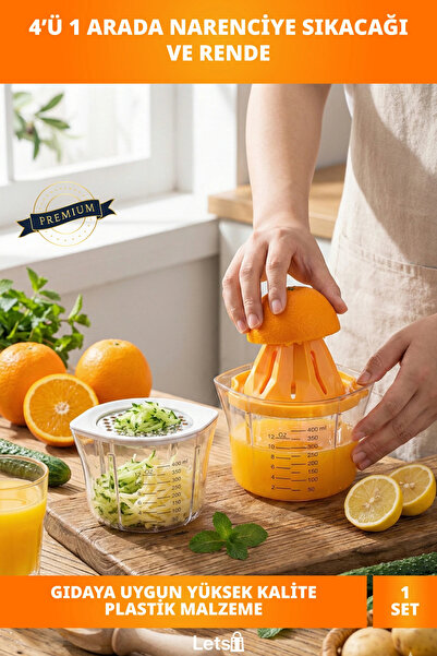 Letsii Çok Fonksiyonlu Rendeli Narenciye Sıkacağı Süzgeçli, Sağlam, Ergonomik