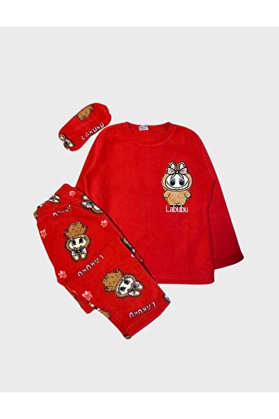 ALİŞ KİDS Set de pijamale de iarnă cu mâneci lungi, cu bandă de dormit, cu model Labubu, din țesătură fleece pentru fete și băieți