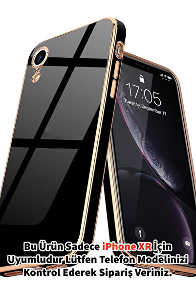 Merwish iPhone Xr Uyumlu Lazer Kesim Gold Çerçeve Siyah Kapak Kılıf