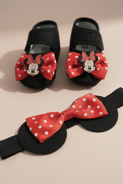 LOGO AKSESUAR 0-3 Ay Yeni Doğan Mickey Mouse Siyah-Kırmızı Bebek Bandana Pati...