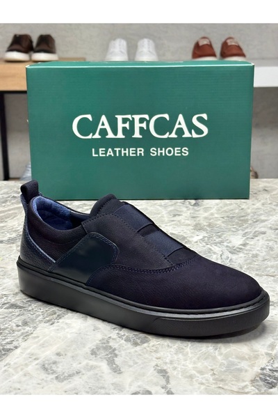 Caffcas Γνήσιο δέρμα Navy Blue Elastic Χειροποίητα Αθλητικά Casual Ανδρικά Πα...