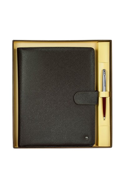 Scrikss Dr 8114-2 Portfolio Brown & 78 Ballpoint Pen Black