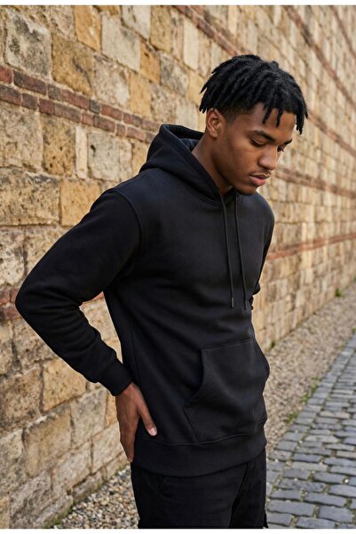 CLAW UP WORK OVERSIZE ESSENTIAL HOODIE | BLACK (Unisex Pamuklu Yumuşak Dokulu Geniş Kesim Basic Siyah Kapüşonlu