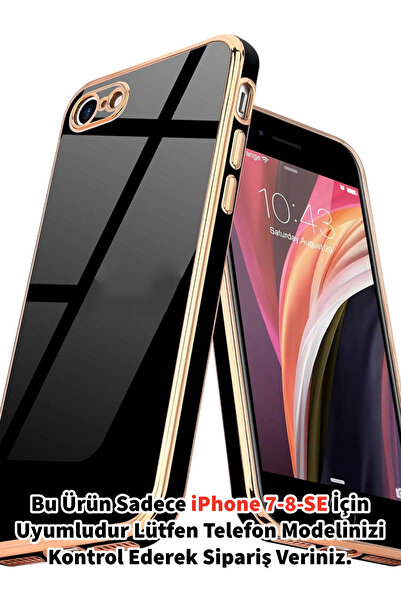 Merwish iPhone 7-8-SE Uyumlu Lazer Kesim Gold Çerçeve Siyah Kapak Kılıf