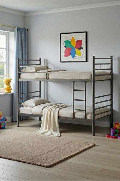 Sevinse Home Ranza, İki Katlı Ranza, Metal Ranza, Ayrılabilir Ferforje Metal Ranza, 90x190 cm Siyah