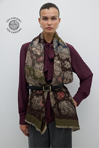 Roman Yün Karışımlı Desenli Şal Standart Renk K2684104_089