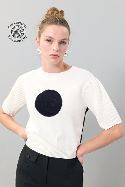 Roman Yün Karışımlı Bluz Siyah-Ekru K2571020_651