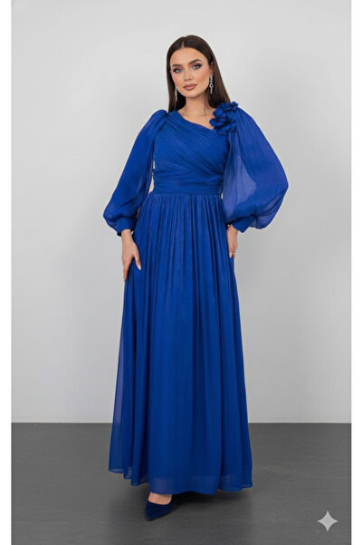 CAREZZA Florenza – Rochie de seară cu aplicații florale și fustă volanată - Albastru de noapte