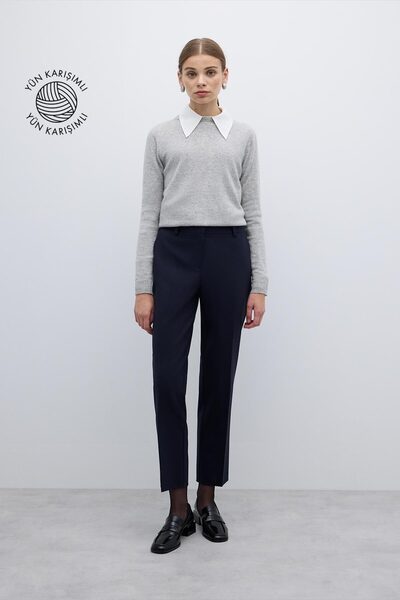 Roman Yün Karışımlı Düz Paça Pantolon Lacivert K2612039_015