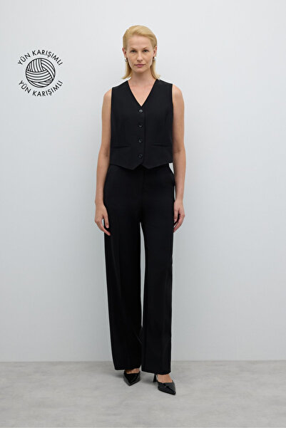 Roman Geniş Paça Pantolon Siyah K2512007_001