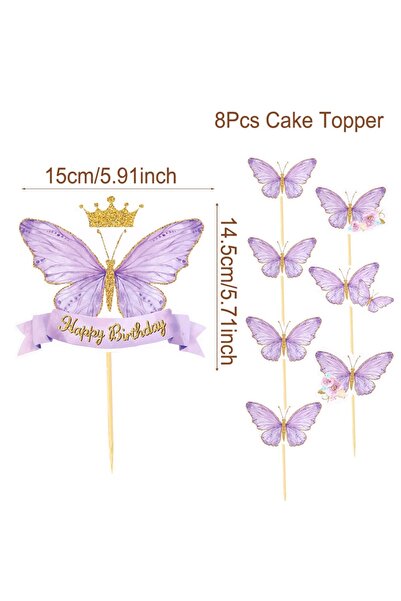 Choice Purple 8pcs Purple Pink Butterfly Cake Decorations Happy Birthday Cake...