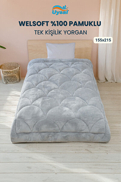 UYSAL WELSOFT AKFİL MİDYE DESEN TEK KİŞİLİK YORGAN GRİ 155x215